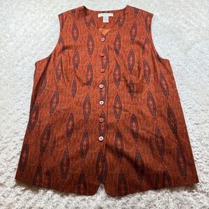 Chaus Woman Vest 22 Rust Geometric Wool Blend Boho Peasant Vintage Artsy Western